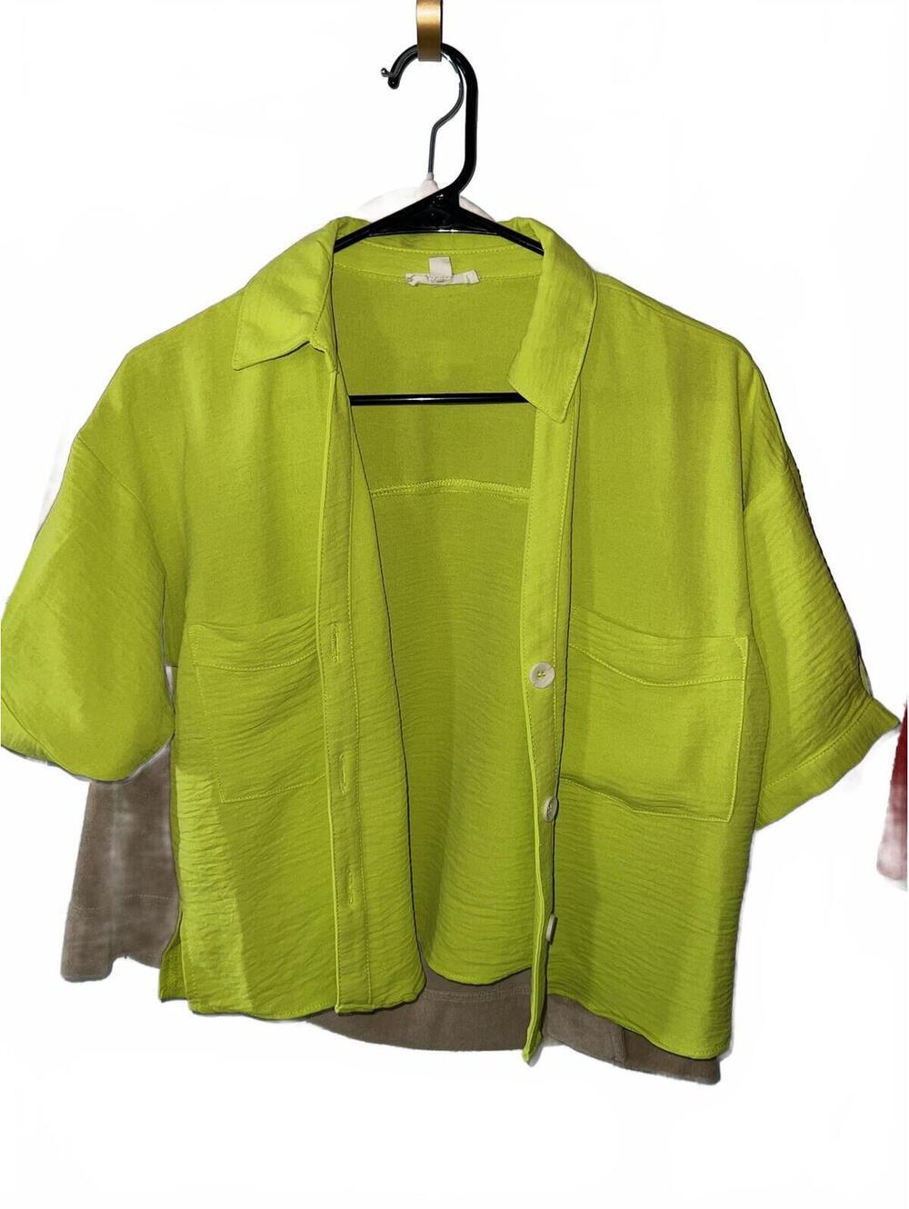 Lime Green Flowy Button Up Shirt